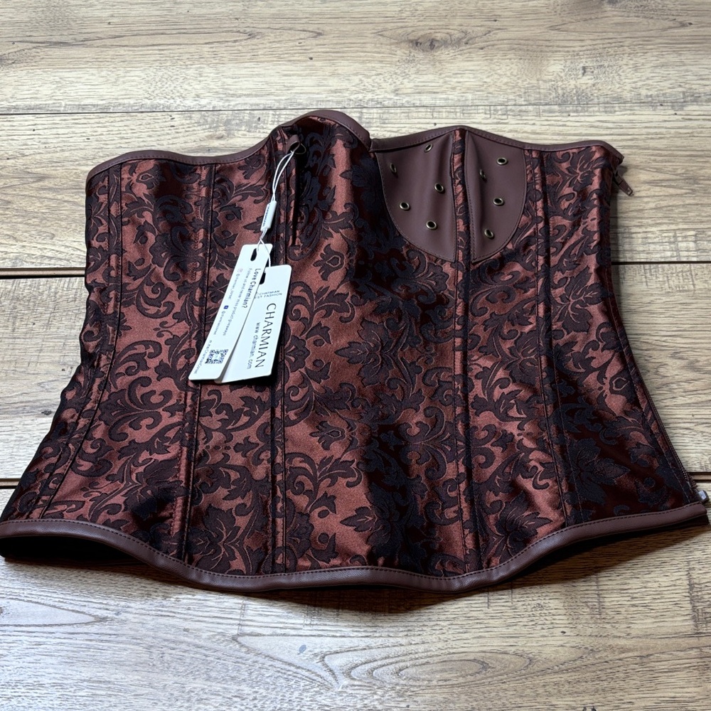 Elegant Brown and Black Corset by Charmain Size XXL NWT